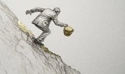 slipping down a slope with a pot of gold