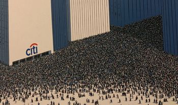 small people hurrying to work for Citi