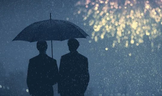 fireworks in the rain