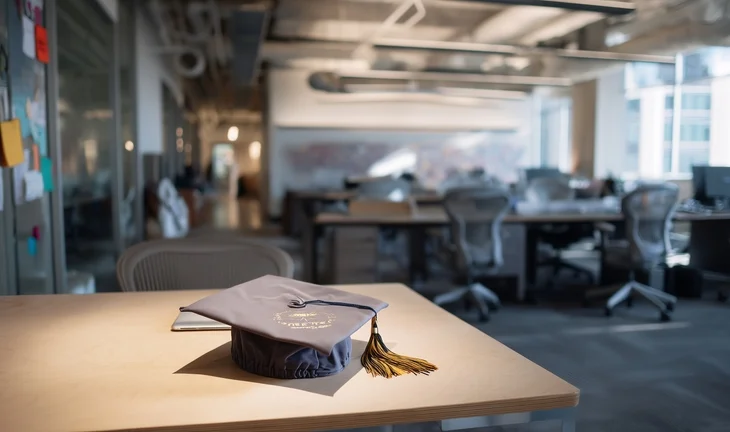 Graduate cap in office
