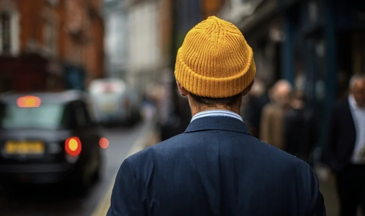 yellow beany hat in London 