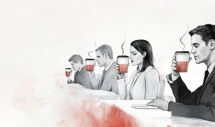a row of bankers drinking coffee