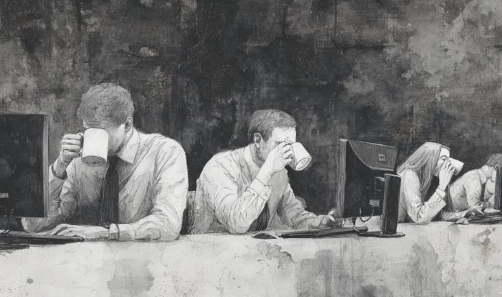 traders looking into coffee cups